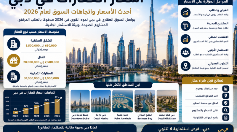 أسعار العقارات في دبي: أحدث الأسعار واتجاهات السوق لعام 2026